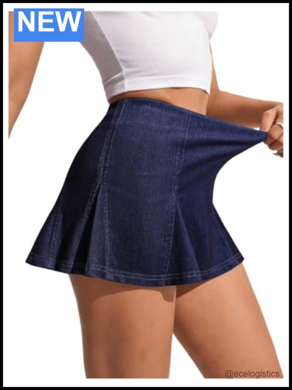 Y2K High Waist Pleated A-Line Mini Jean Skirt